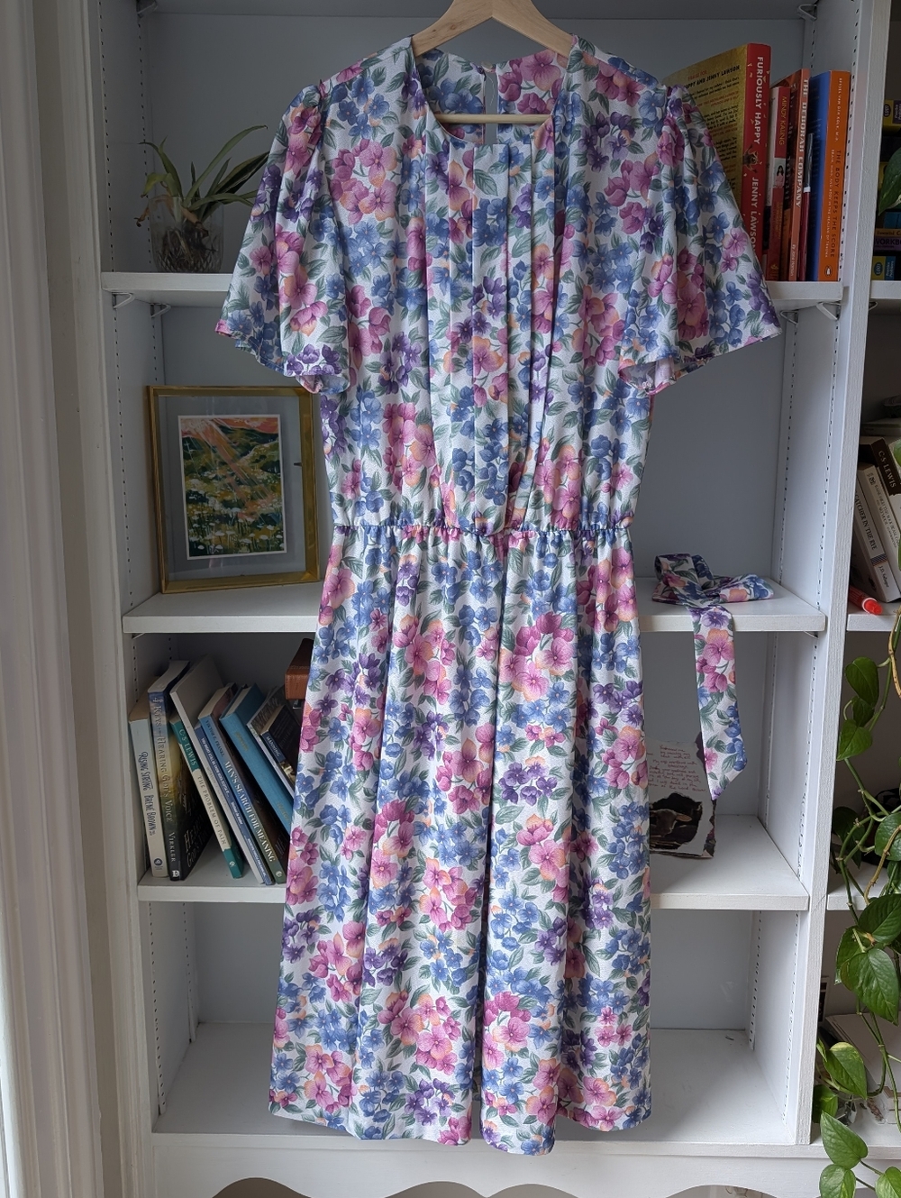 Vintage Floral Midi Dress in Pink, Purple & Blue Size Medium Cottagecore 80's - Picture 8 of 9